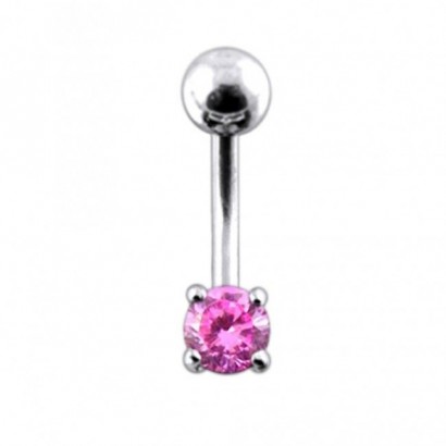 Stříbrný piercing do pupíku, zirkon (růžová)