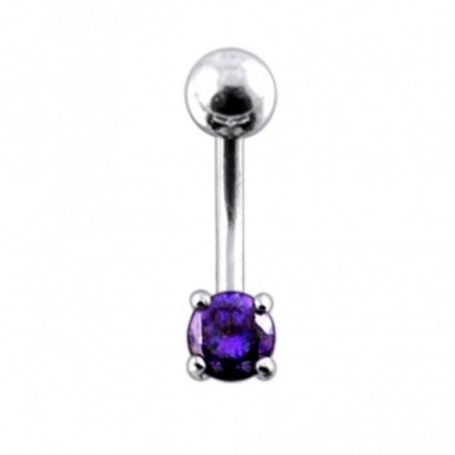 Stříbrný piercing do pupíku, zirkon (tmavě fialová)