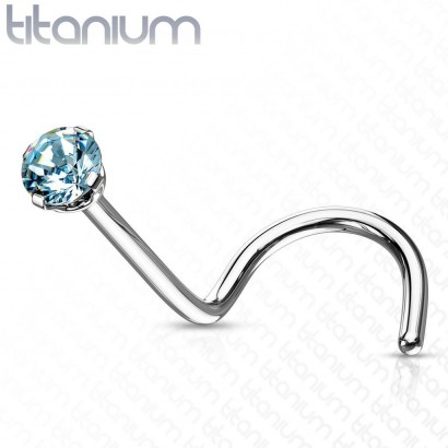 Zahnutý piercing do nosu - titan, kamínek 2 mm (tyrkysová)