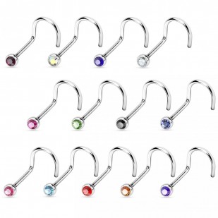 Zahnutý piercing do nosu, zirkon 2,5 mm