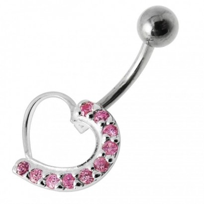 Stříbrný piercing do pupíku - srdce (růžová)