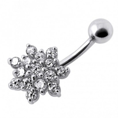 Stříbrný piercing do pupíku - kytička (čirá)