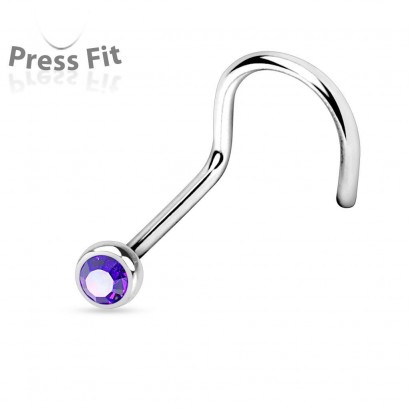 Zahnutý piercing do nosu, zirkon 2mm (světle fialová)