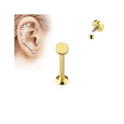 Zlatý piercing do brady - labreta 1,2 x 6 mm, kolečko 4 mm