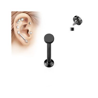 Černý piercing do brady - labreta 1,2 x 6 mm, kolečko 3 mm